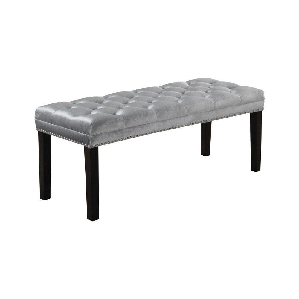 Bench with Nailhead Trims and Fabric Upholstered Seat,Silver By Casagear Home