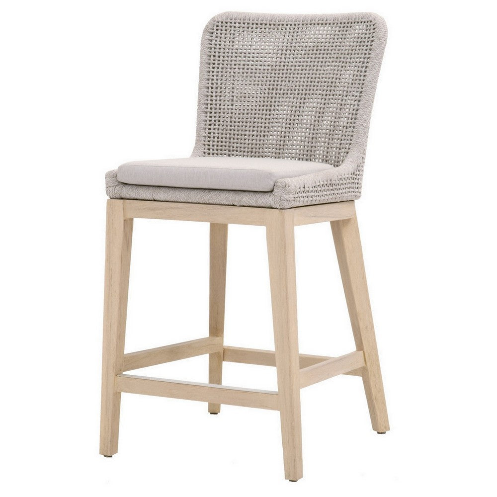 Counter Stool with Mesh Design Rope Backrest Brown and Gray By Casagear Home BM241795