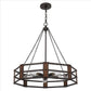 Chandelier with Octagonal Cage Design Metal Frame and Wood Accents, Brown By Casagear Home