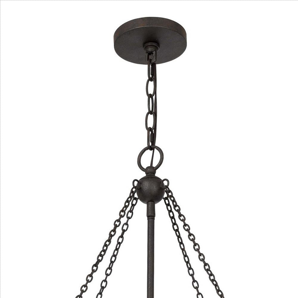 Chandelier with Octagonal Cage Design Metal Frame and Wood Accents Brown By Casagear Home BM241828