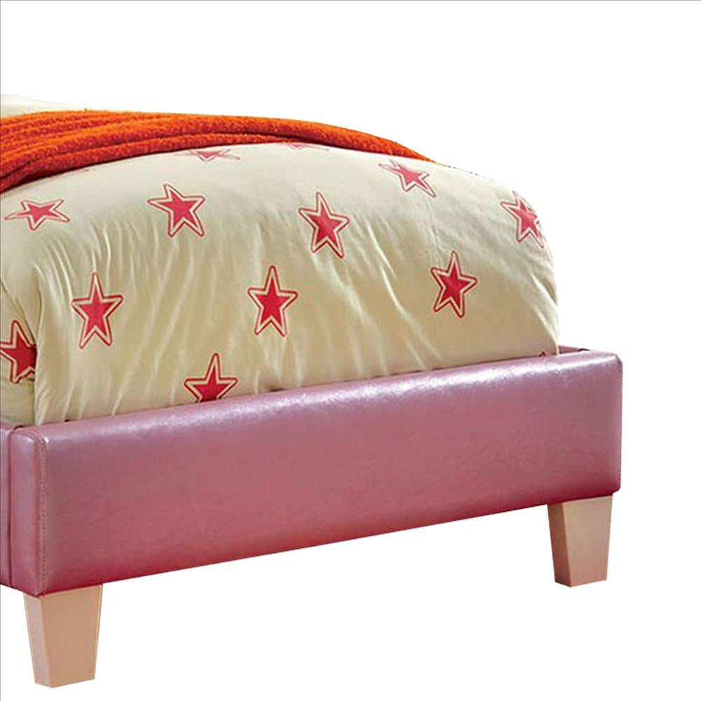 Twin Bed with Leatherette Upholstery and Crystal Button Tufting Pink By Casagear Home BM241840