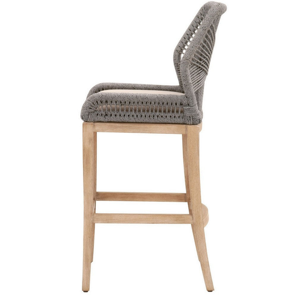 Counter Stool with Wooden Legs and Rope Back Gray and Brown By Casagear Home BM241887