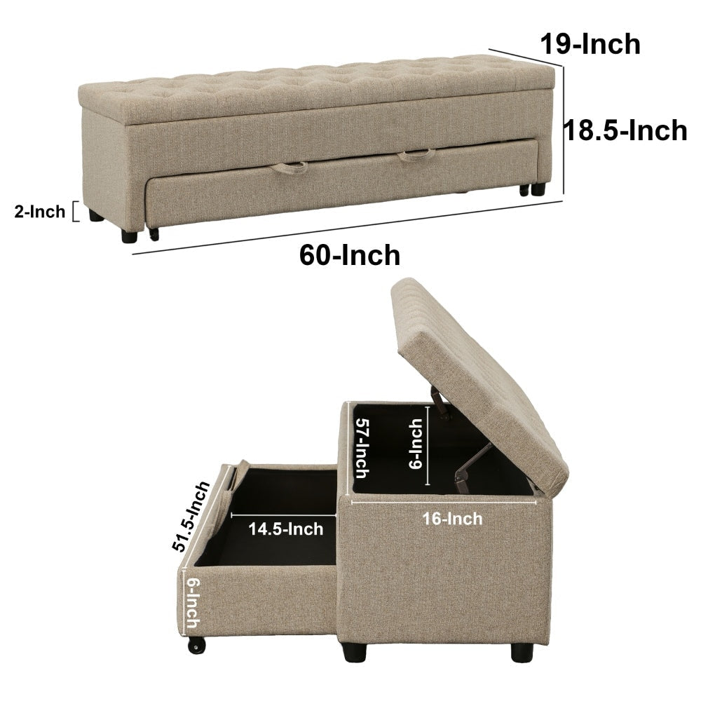 Bench with Button Tufting and Pull Out Storage Beige By The Urban Port BM241906