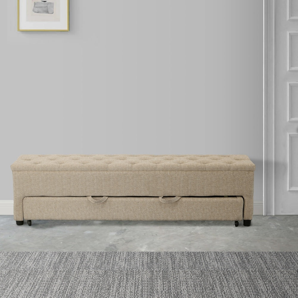 Bench with Button Tufting and Pull Out Storage Beige By The Urban Port BM241906