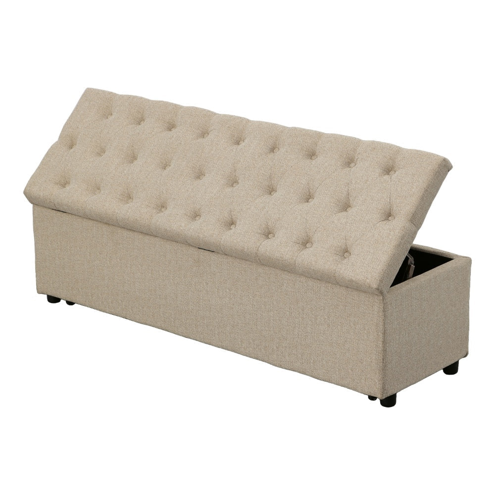 Bench with Button Tufting and Pull Out Storage Beige By The Urban Port BM241906