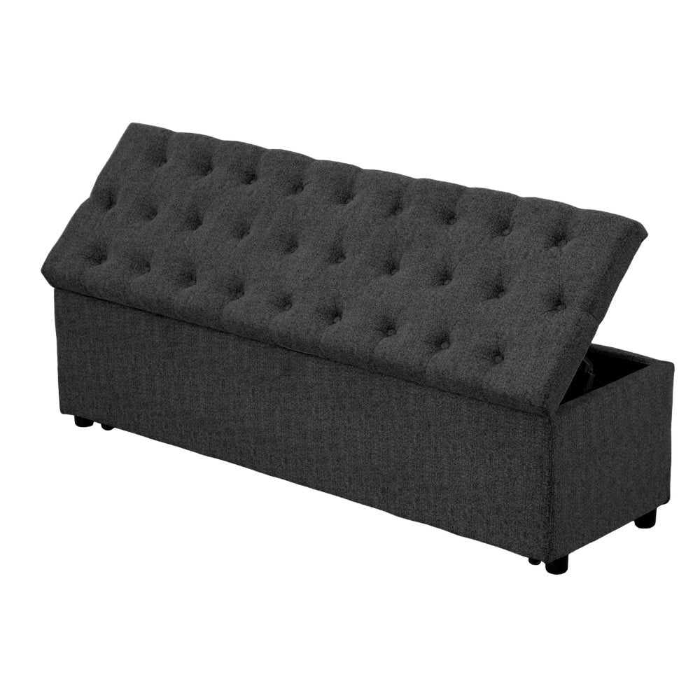 Bench with Button Tufting and Pull Out Storage Gray By The Urban Port BM241933