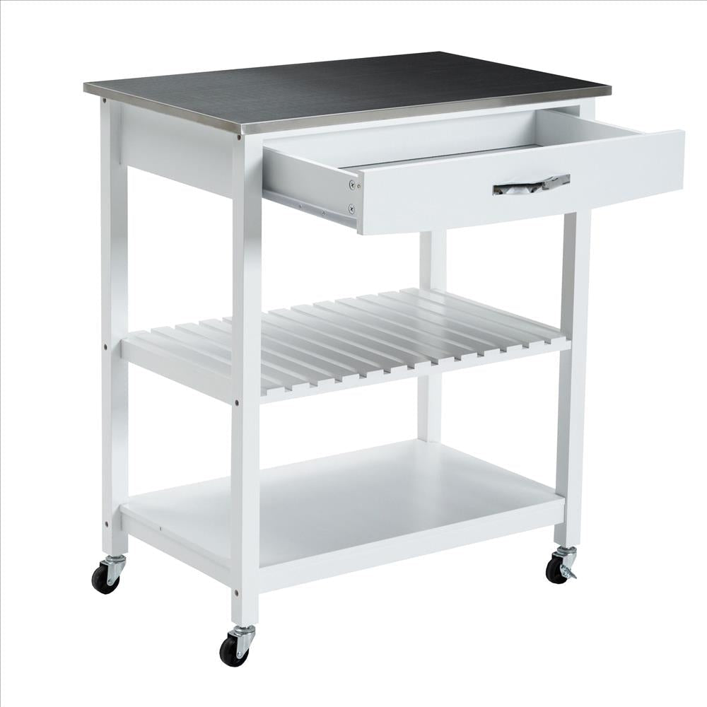 Kitchen Cart with 1 Slatted Shelf and 1 Drawer White and Gray By Casagear Home BM241935