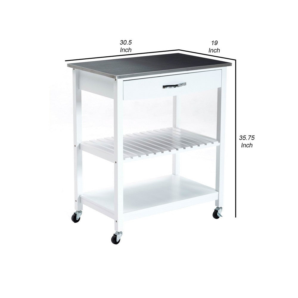 Kitchen Cart with 1 Slatted Shelf and 1 Drawer White and Gray By Casagear Home BM241935