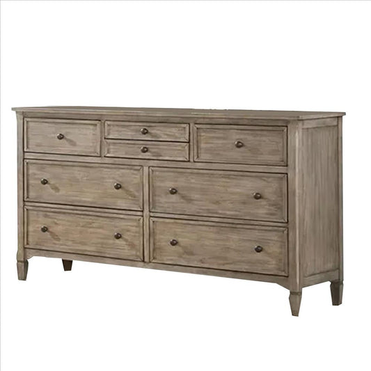 Dresser with 8 Storage Drawers and Turnip Feet, Natural Brown By Casagear Home