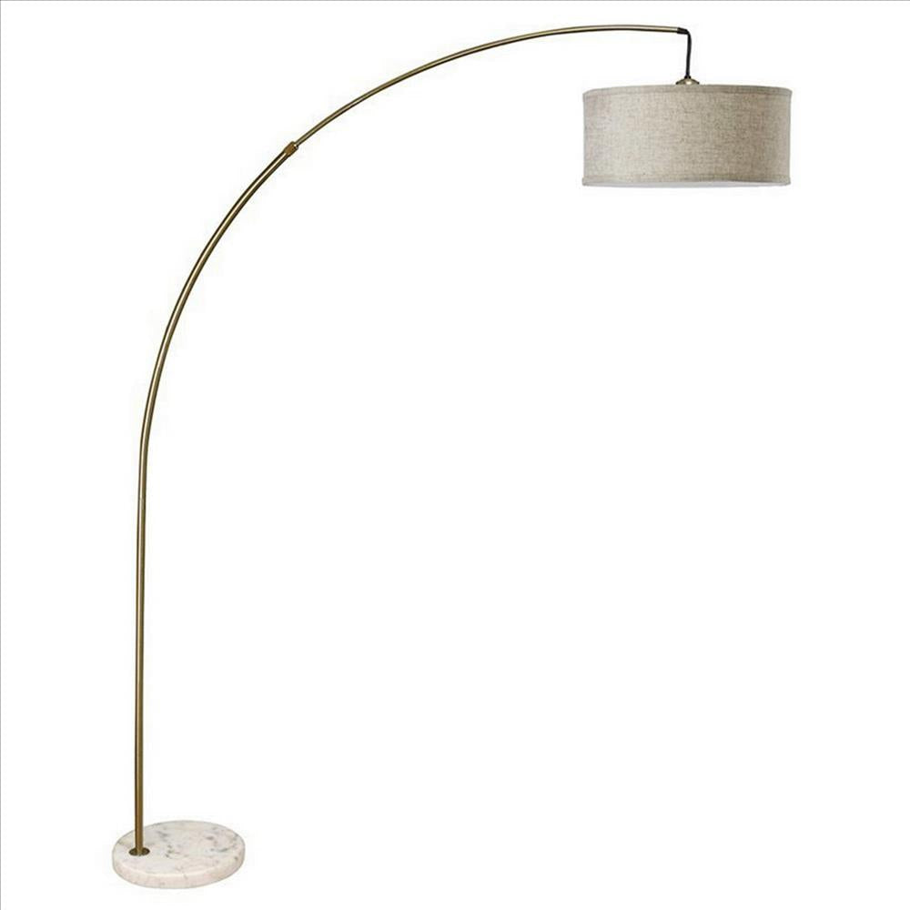 Floor Lamp with Arched Extendable Neck and Marble Base, Antique Gold By Casagear Home