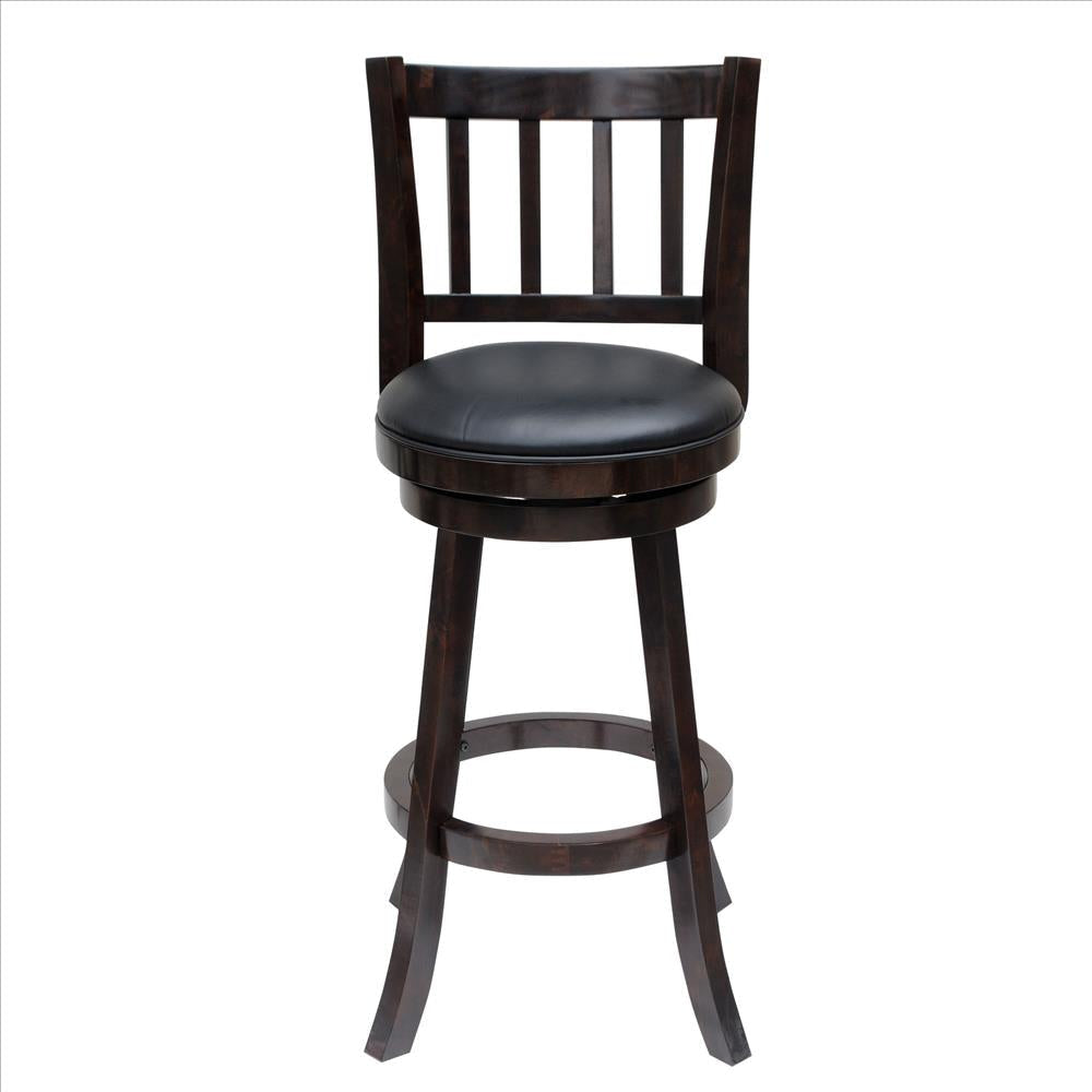 Swivel Bar Stool with Curved Vertically Slatted Back Dark Brown By Casagear Home BM241954