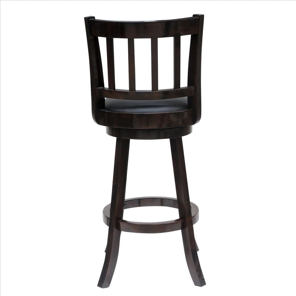 Swivel Bar Stool with Curved Vertically Slatted Back Dark Brown By Casagear Home BM241954