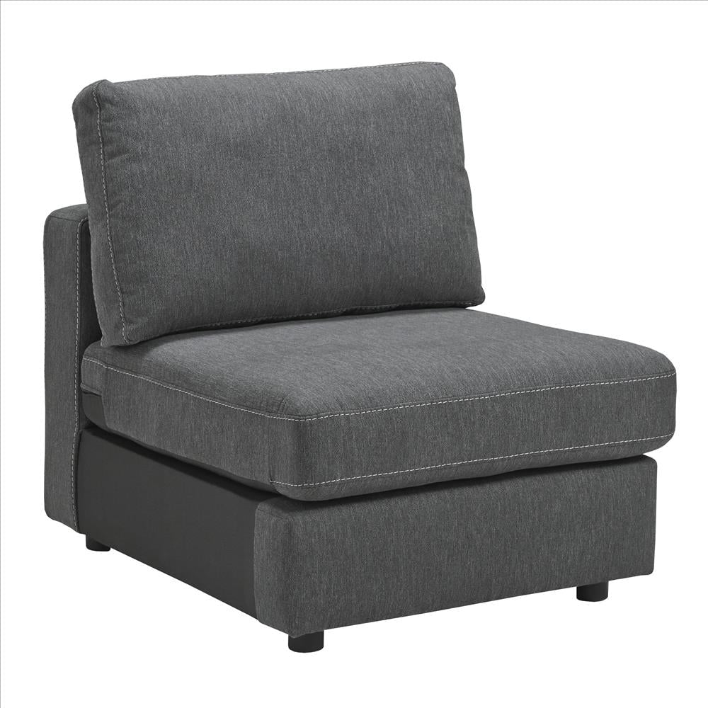 Armless Chair with Fabric Padded Seat and Block Legs, Gray By Casagear Home