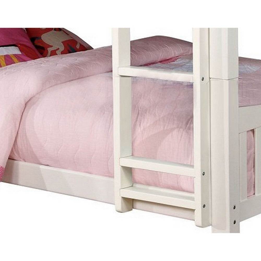 Twin Over Twin Bunk Bed with Slatted Design and Attached Ladder White By Casagear Home BM241990