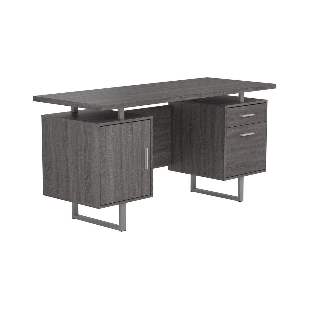 Wooden Office Desk with 1 Drawer and 1 Door Cabinet, Gray By Casagear Home