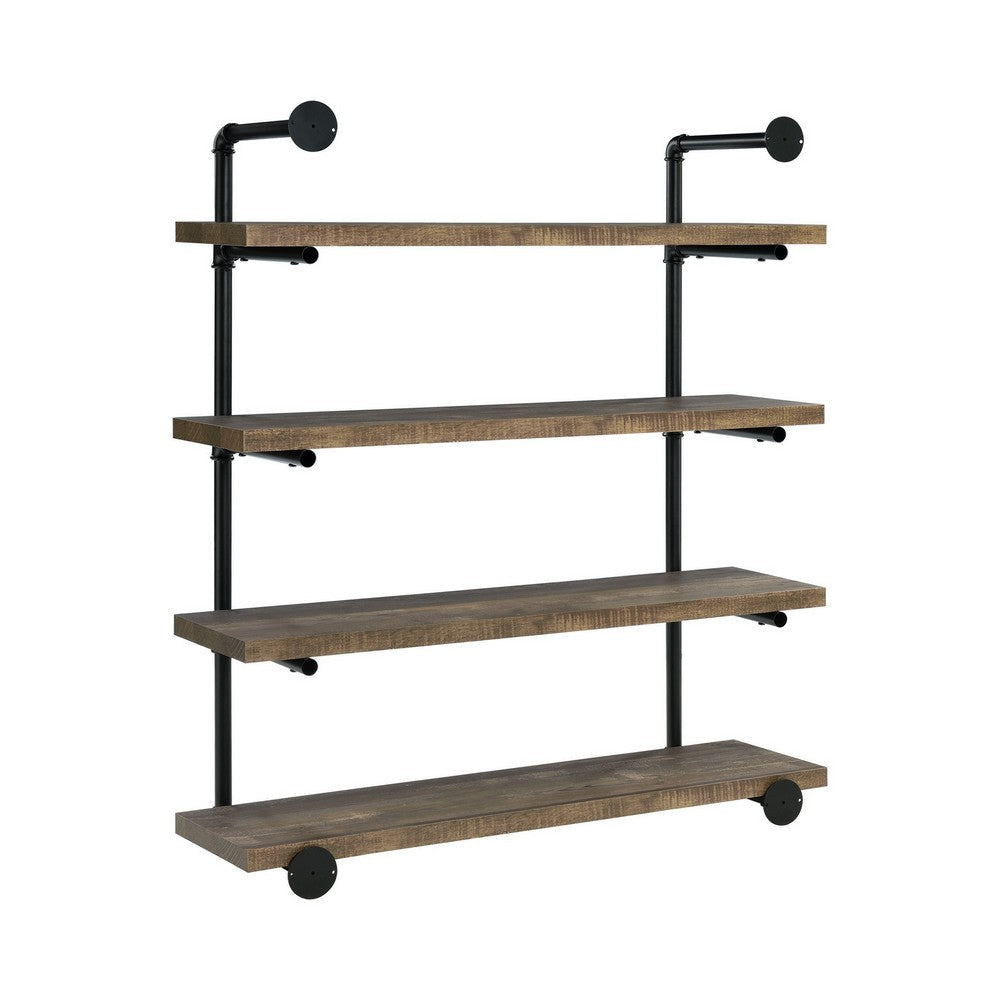 Wall Shelf with 4 Tier Shelves and Pipe Design Frame Brown By Casagear Home BM242027