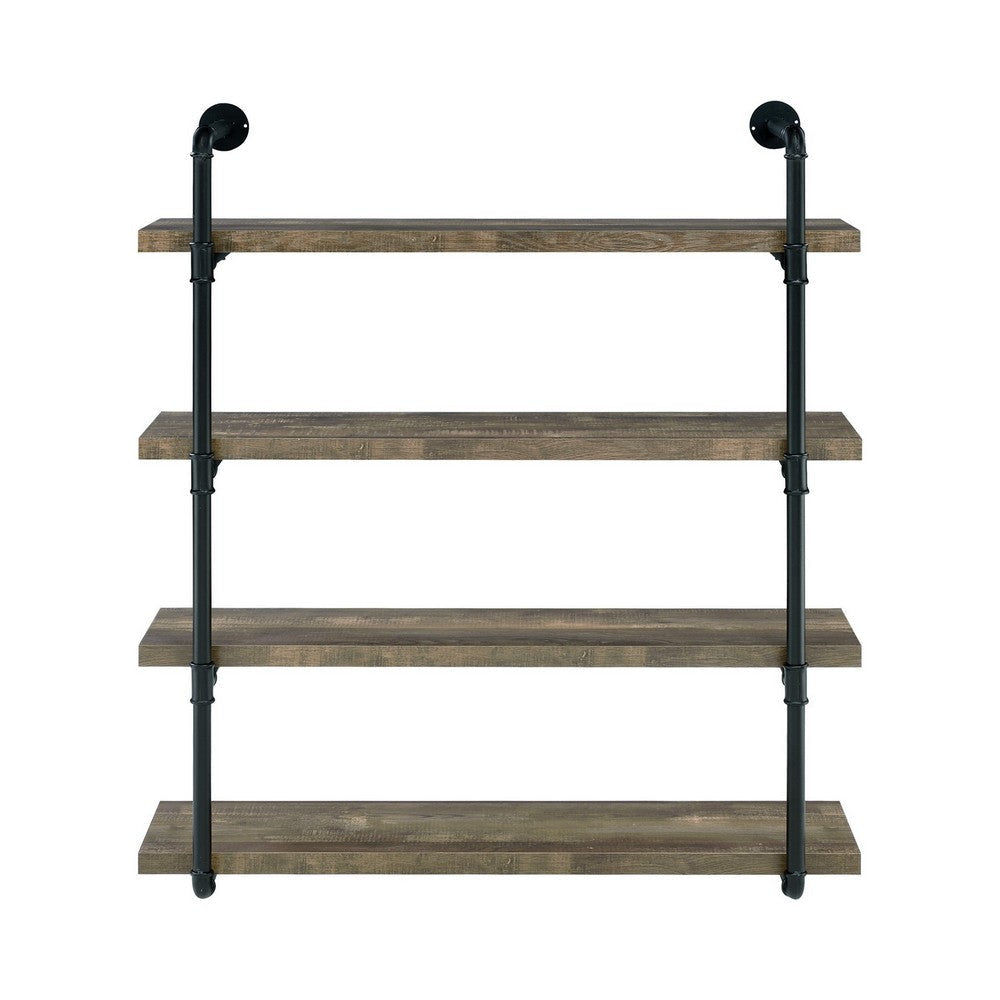 Wall Shelf with 4 Tier Shelves and Pipe Design Frame Brown By Casagear Home BM242027