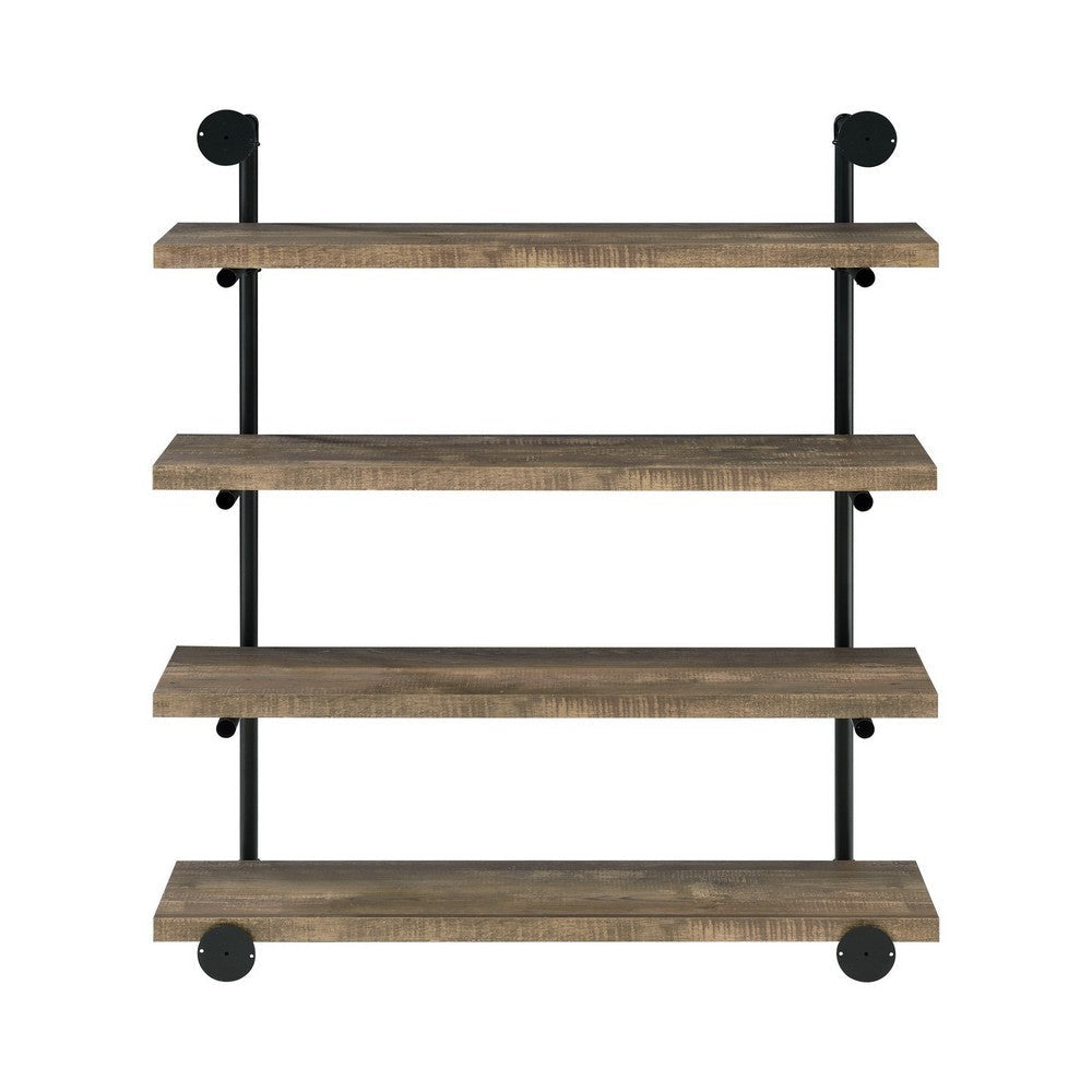 Wall Shelf with 4 Tier Shelves and Pipe Design Frame Brown By Casagear Home BM242027