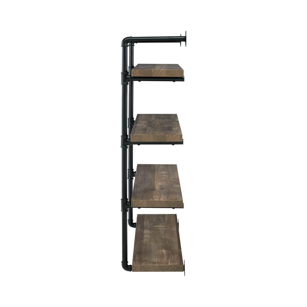 Wall Shelf with 4 Tier Shelves and Pipe Design Frame Brown By Casagear Home BM242027