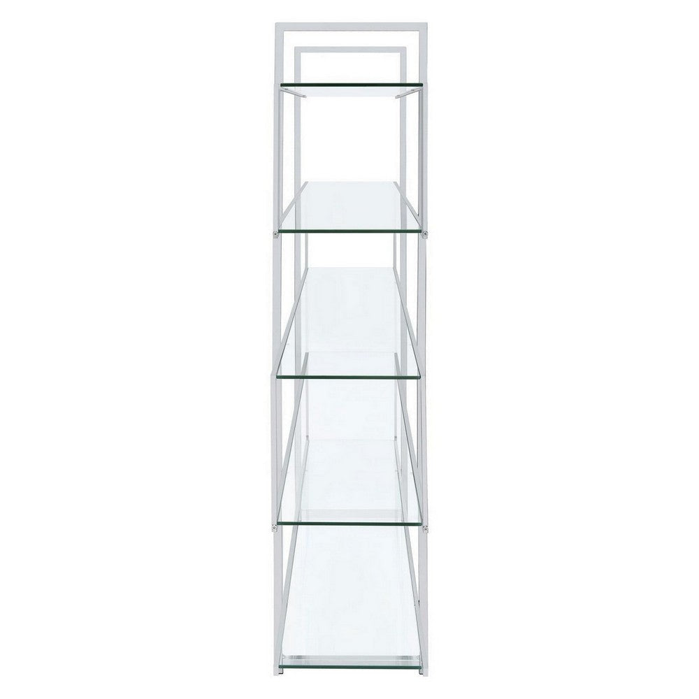 Bookcase with 5 Tempered Glass Shelves and Electroplated Frame Chrome By Casagear Home BM242029