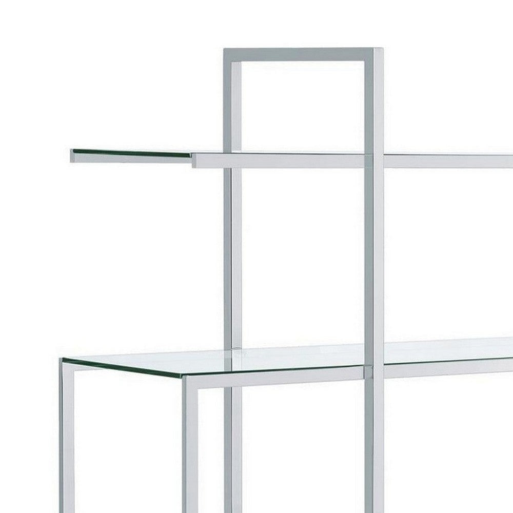 Bookcase with 5 Tempered Glass Shelves and Electroplated Frame Chrome By Casagear Home BM242029