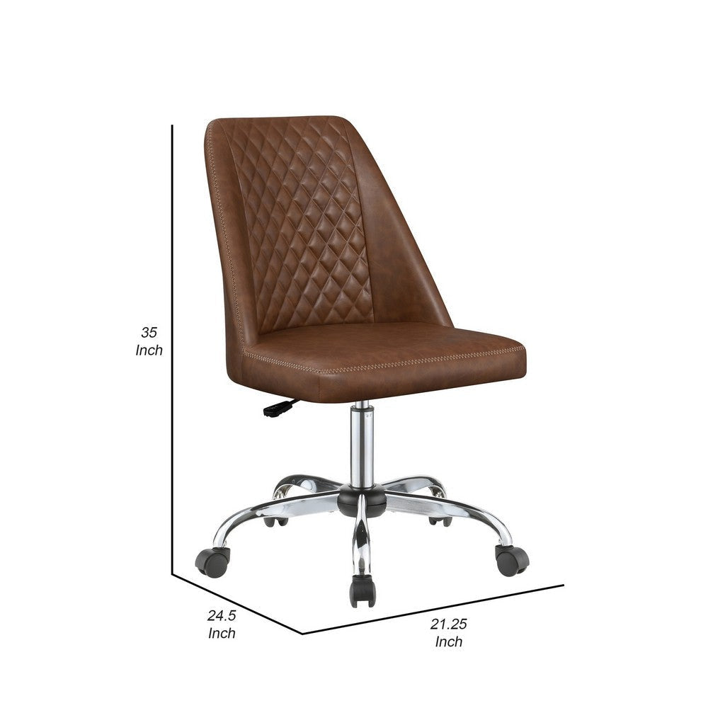 Leatherette Office Chair with Sloped Back and Diamond Stitching Brown By Casagear Home BM242036