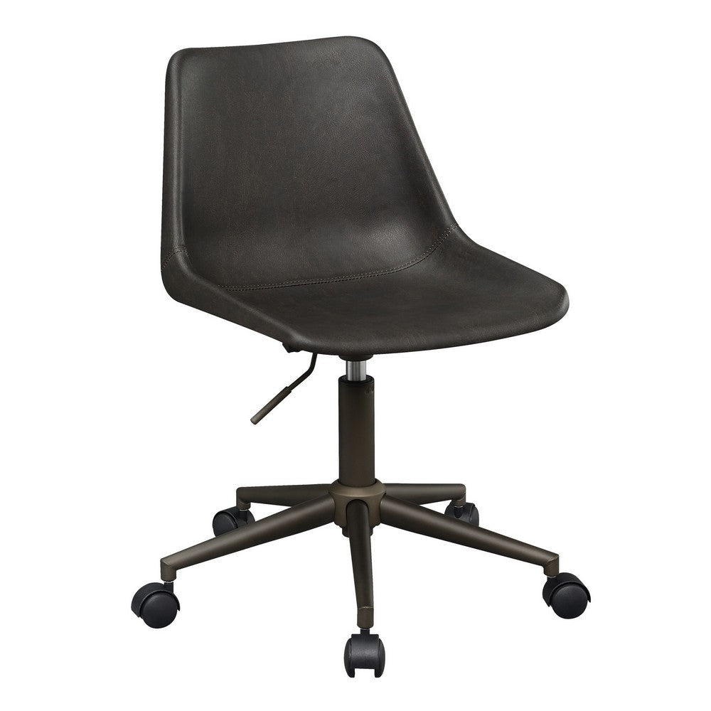 Fabric Office Chair with Curved Back and Contrast Stitching, Brown By Casagear Home