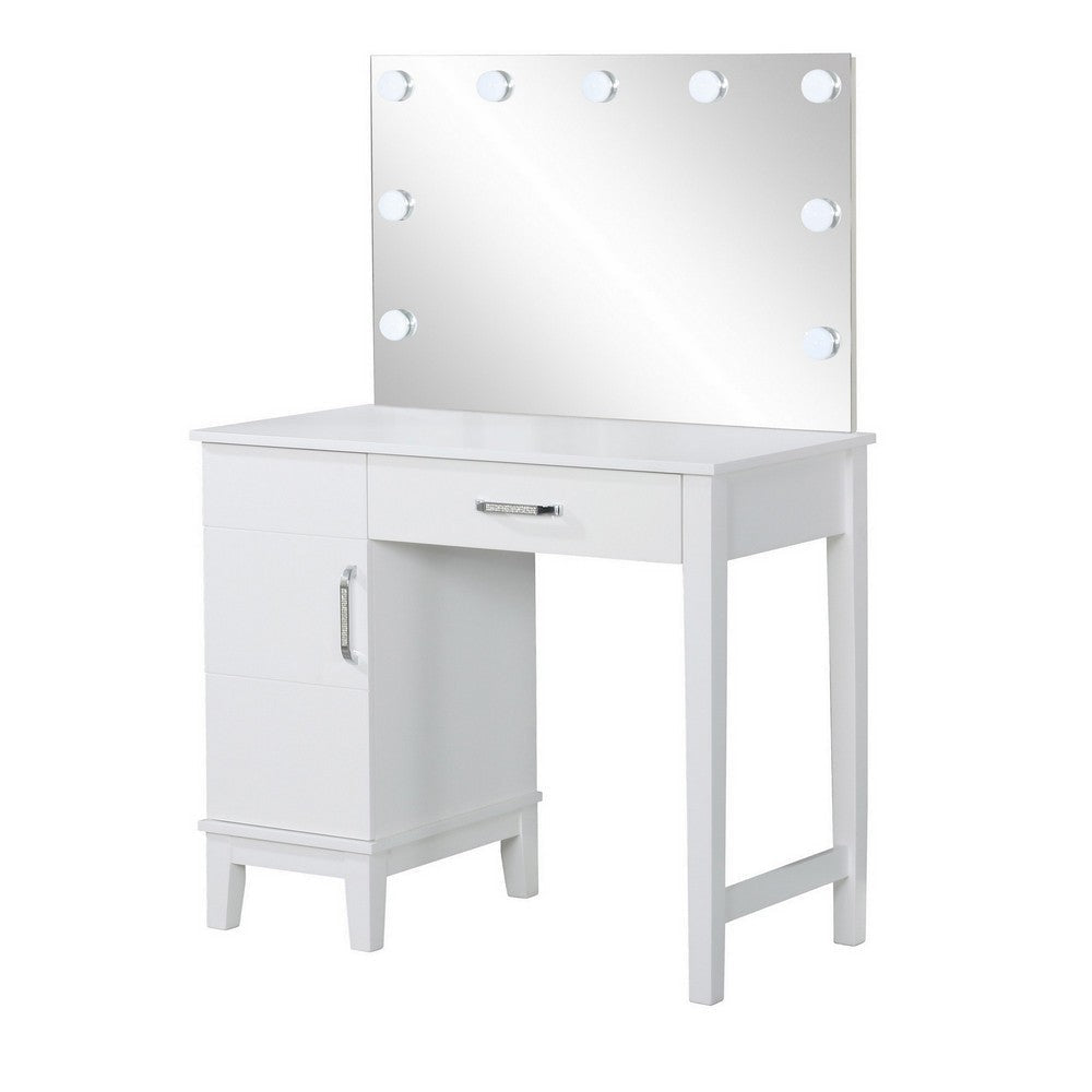 Vanity Set with 9 LED Bulbs and Tapered Block Legs, White By Casagear Home