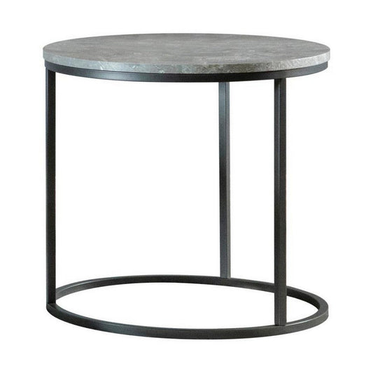 End Table with Textured Round Faux Marble Top, Gray By Casagear Home