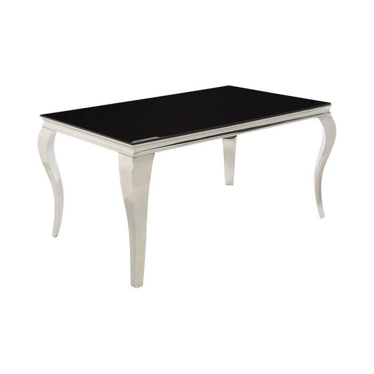 Dining Table with Glass Top and Metal Legs, Black and Chrome By Casagear Home