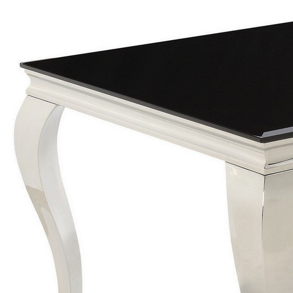 Dining Table with Glass Top and Metal Legs Black and Chrome By Casagear Home BM242098