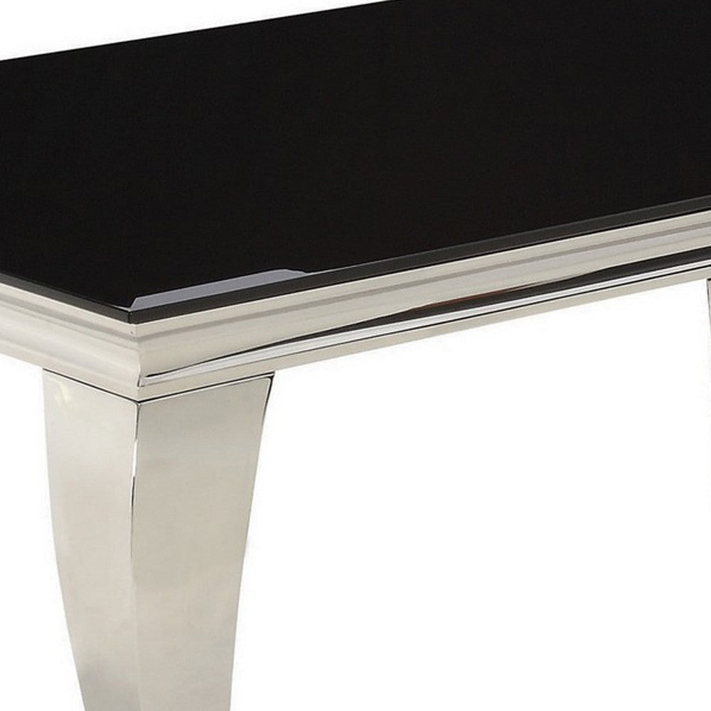 Dining Table with Glass Top and Metal Legs Black and Chrome By Casagear Home BM242098