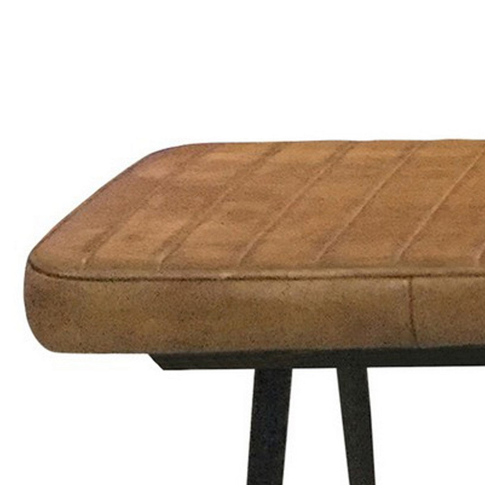 Bench with Tufted Leatherette Seat and Metal Legs Brown By Casagear Home BM242105