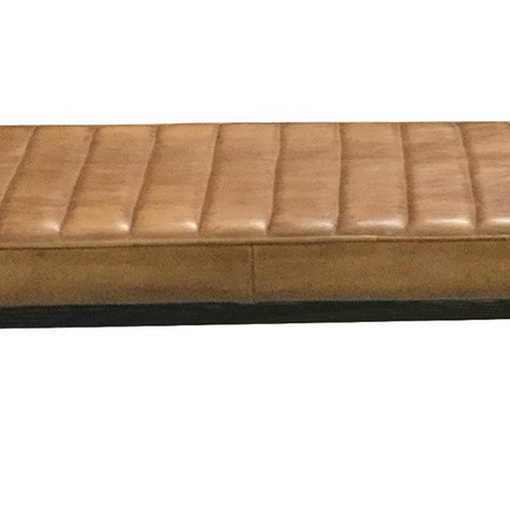 Bench with Tufted Leatherette Seat and Metal Legs Brown By Casagear Home BM242105