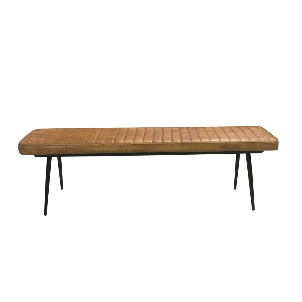 Bench with Tufted Leatherette Seat and Metal Legs, Brown By Casagear Home