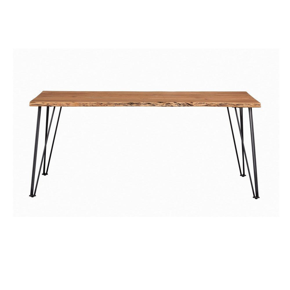 Wooden Dining Table with Live Edge Details and Metal Legs Brown By Casagear Home BM242106