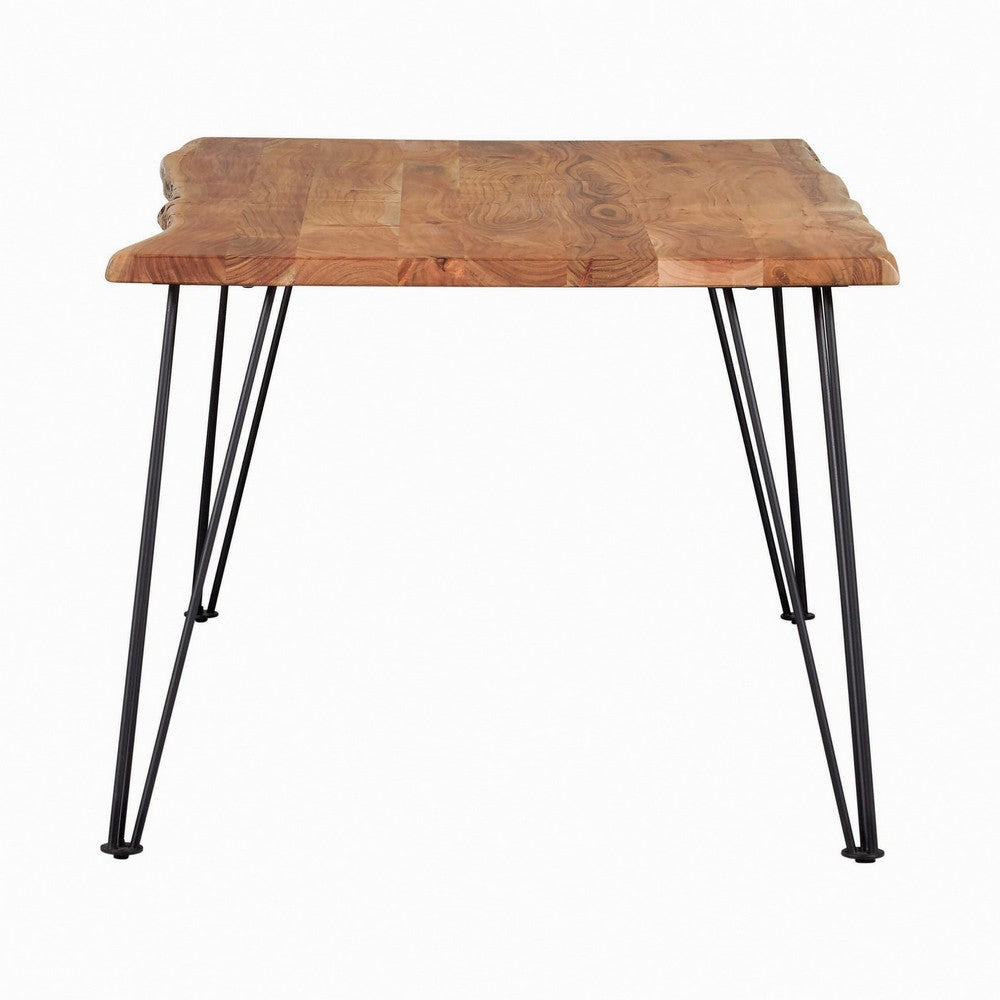 Wooden Dining Table with Live Edge Details and Metal Legs Brown By Casagear Home BM242106