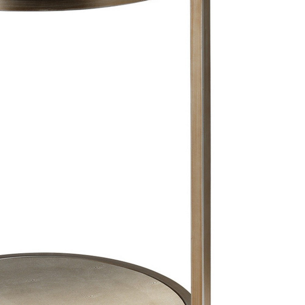 Metal Side Table with Round Top and Bottom White and Gold By Casagear Home BM242112