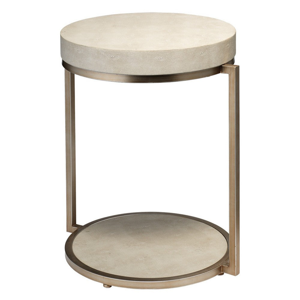 Metal Side Table with Round Top and Bottom, White and Gold By Casagear Home