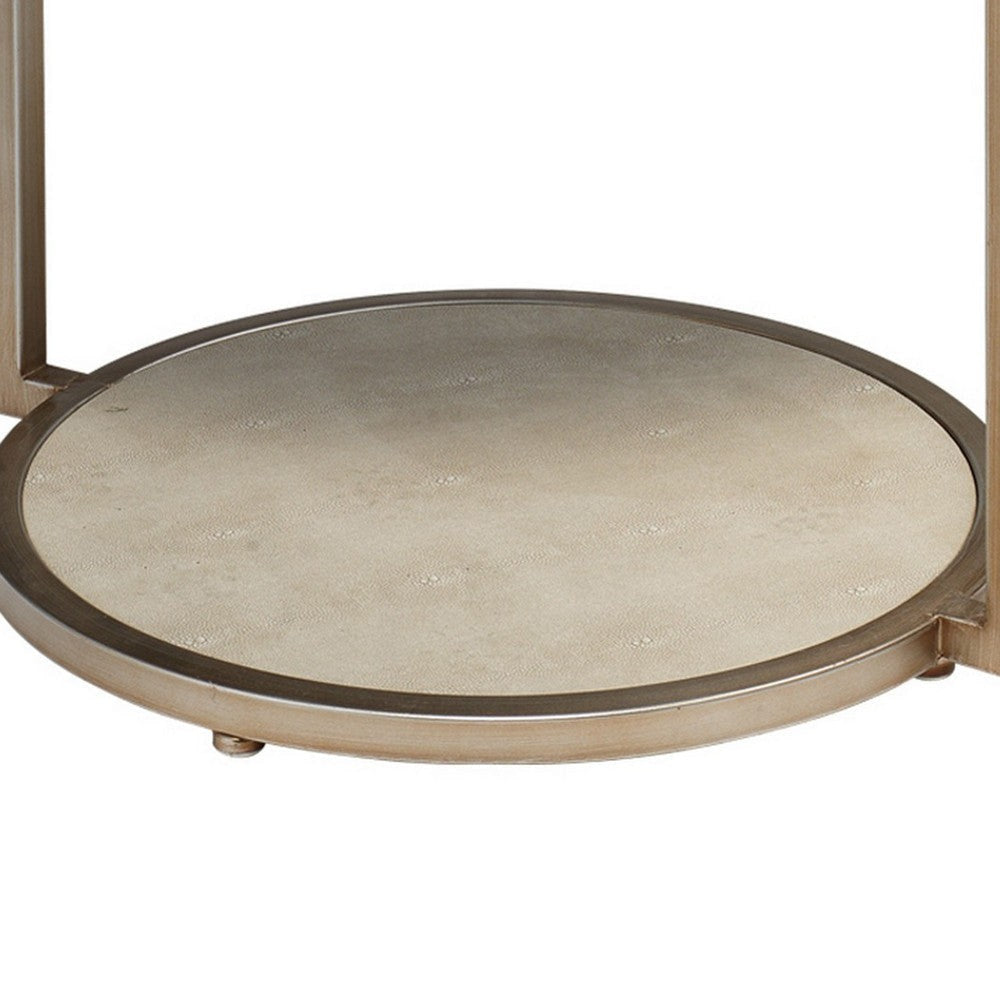 Metal Side Table with Round Top and Bottom White and Gold By Casagear Home BM242112