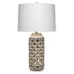 Resin Table Lamp with Geometric Cutouts, White and Gray By Casagear Home