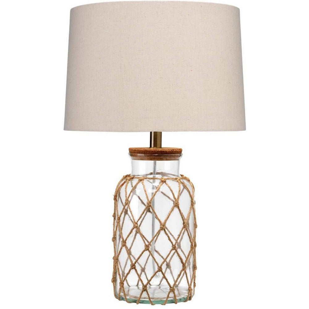 Glass Table Lamp with Jute Wrapped Design, Clear and Brown By Casagear Home