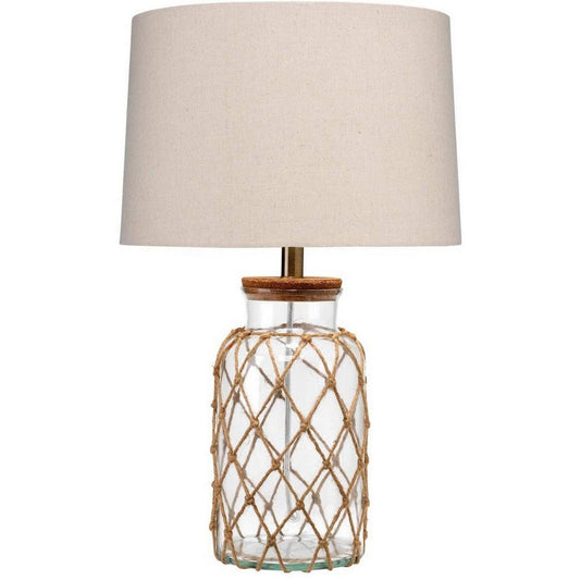 Glass Table Lamp with Jute Wrapped Design, Clear and Brown By Casagear Home