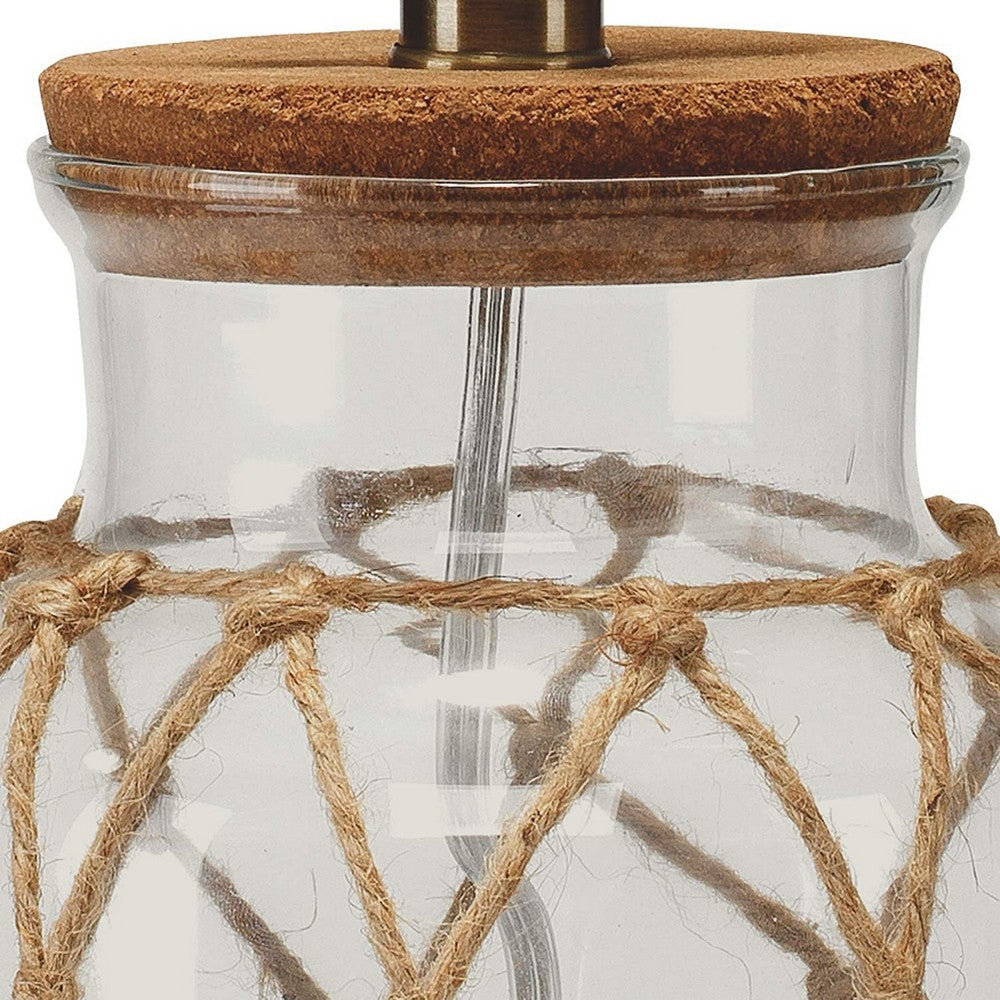 Glass Table Lamp with Jute Wrapped Design Clear and Brown By Casagear Home BM242124