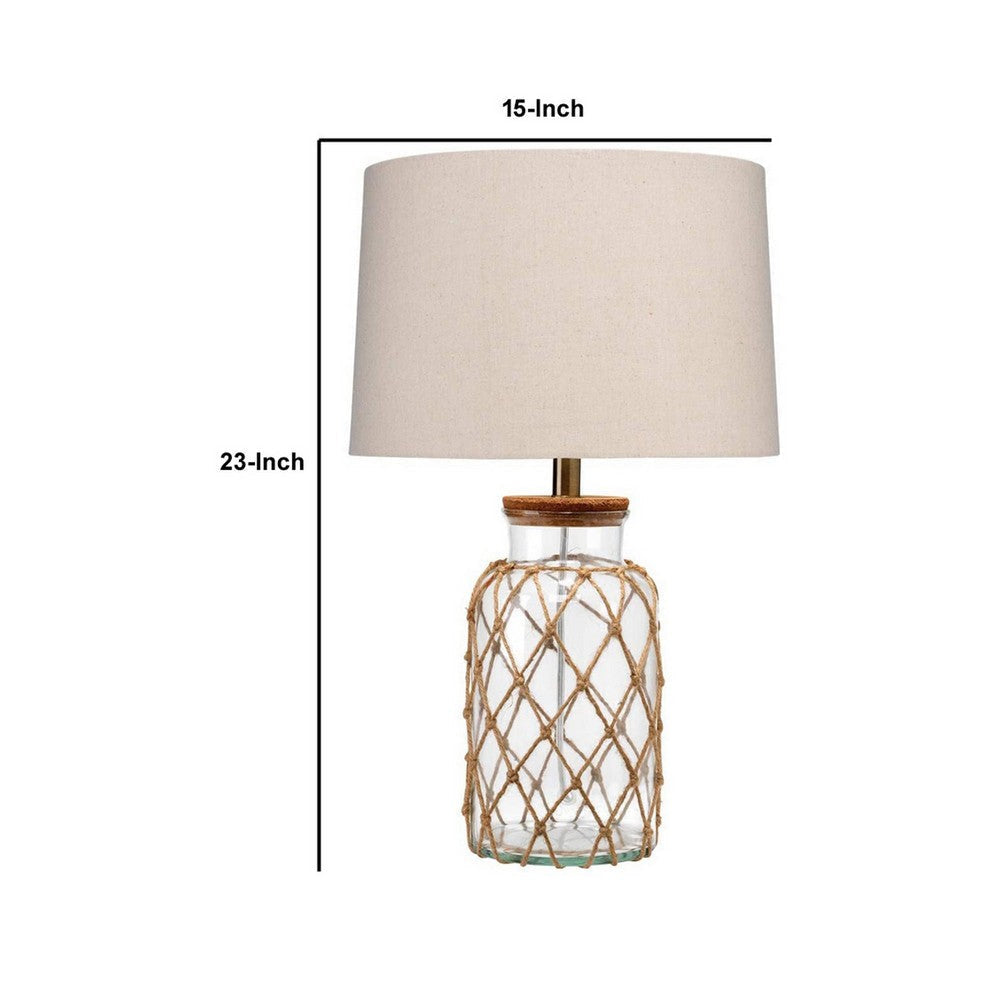 Glass Table Lamp with Jute Wrapped Design Clear and Brown By Casagear Home BM242124