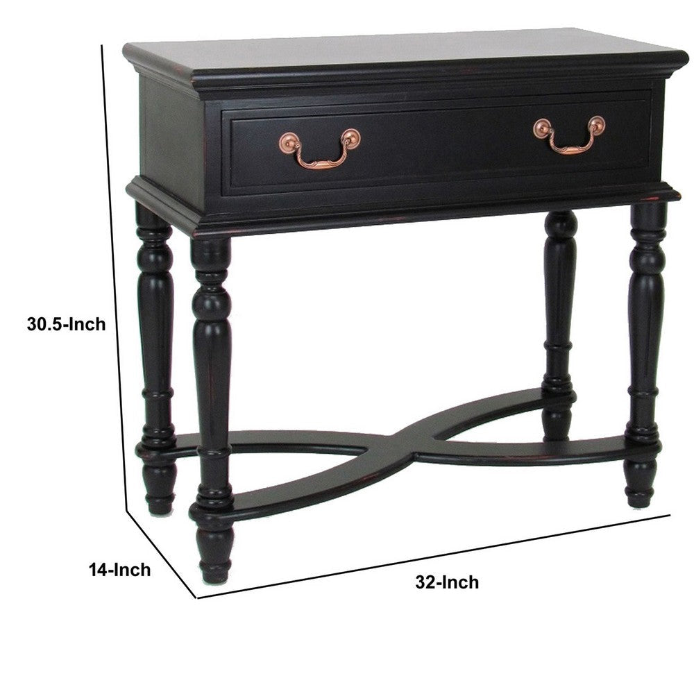 Wooden Sideboard with 1 Drawer and Turned Legs Black By Casagear Home BM242189