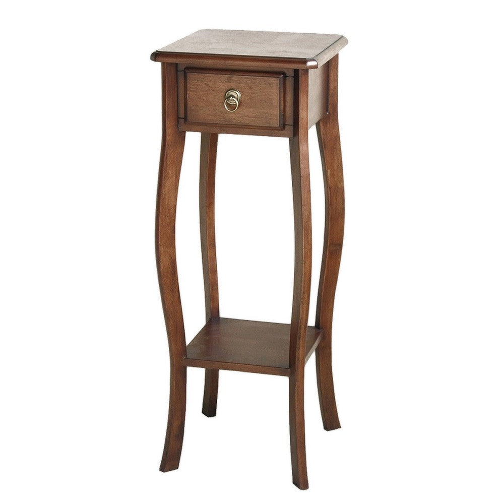 Wooden Pedestal with 1 Drawer and Open Shelf, Brown By Casagear Home