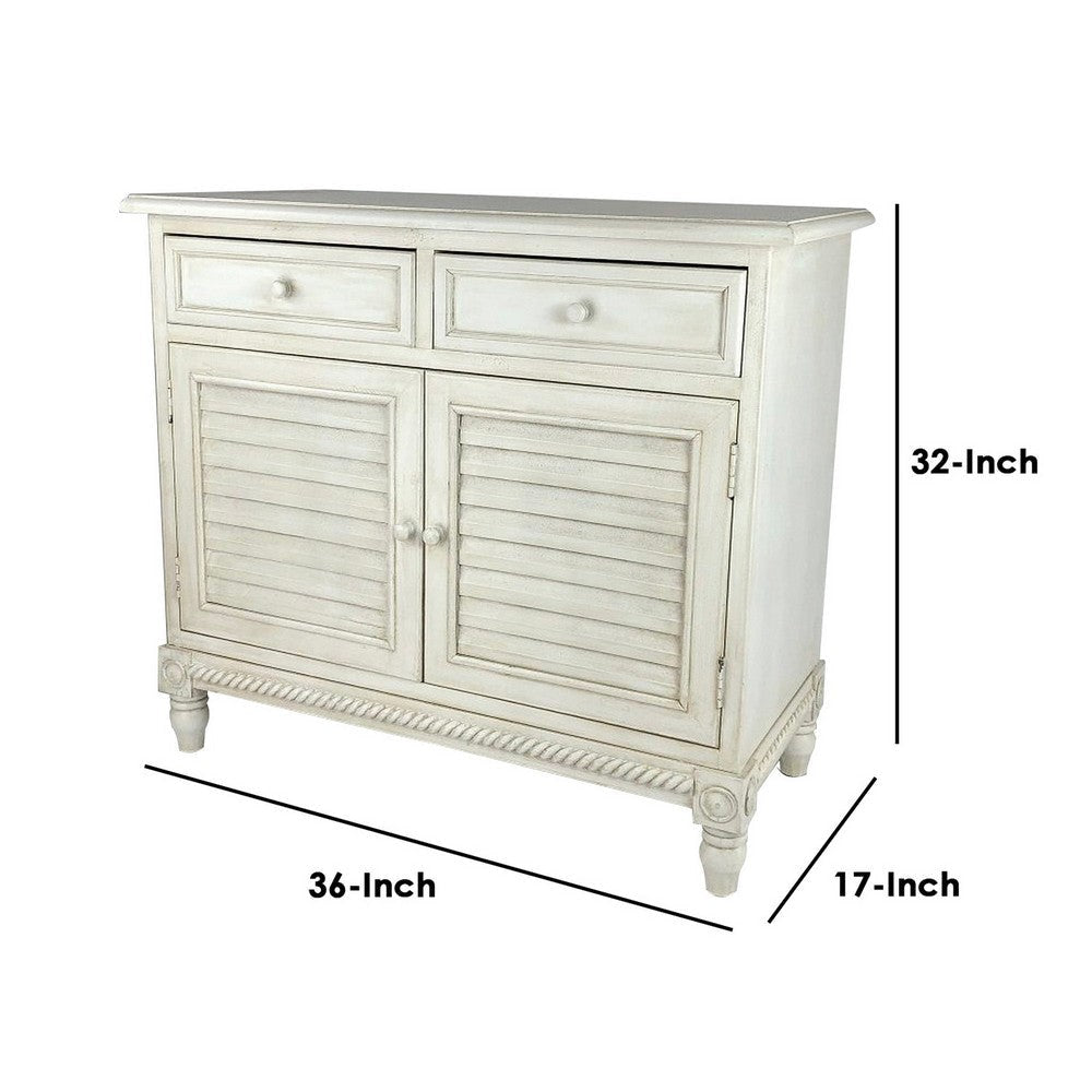 2 Door Wooden Cabinet with Shutter Design Front and Round Knob Black By Casagear Home BM242228