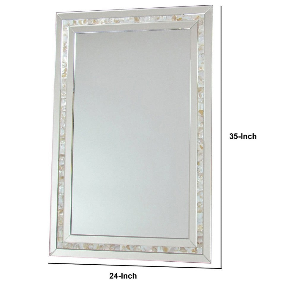 Beveled Mirror with Mother of Pearl Strip Accent Silver By Casagear Home BM242252