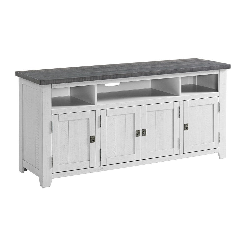 TV Stand with 3 Cabinets and 3 Cubbies, White and Gray By Casagear Home